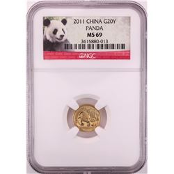 2011 China 20 Yuan Panda Gold Coin NGC MS69