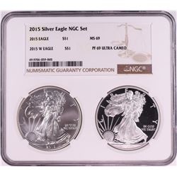2015 $1 American Silver Eagle Coin Set NGC MS69/PF69 Ultra Cameo