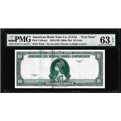 1929 10 Unit American Bank Note Co. "Test Note" PMG Choice Uncirculated 63EPQ