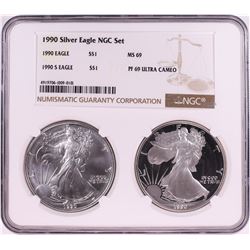 1990 $1 American Silver Eagle Coin Set NGC MS69/PF69 Ultra Cameo