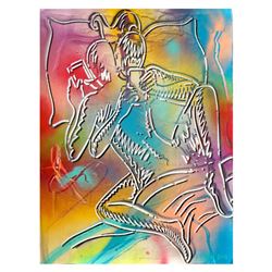 Mark Kostabi "Sexting (Primary Explosion)" Original Mixed Media Painting