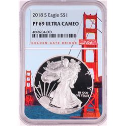 2018-S $1 Proof American Silver Eagle Coin NGC PF69 Ultra Cameo Bridge Core