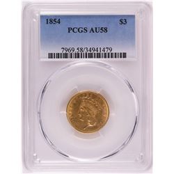 1854 $3 Indian Princess Head Gold Coin PCGS AU58