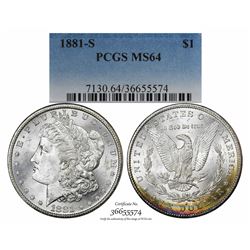1881-S $1 Morgan Silver Dollar Coin PCGS MS64 Amazing Toning