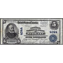 1902PB $5 Exchange NB of Spokane, WA CH# 4044 National Currency Note