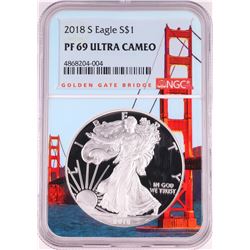 2018-S $1 Proof American Silver Eagle Coin NGC PF69 Ultra Cameo Bridge Core