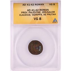 41-42 AD Ancient Roman Providence Palestine Jerusalem Cladius Prutah Coin ANACS VG8