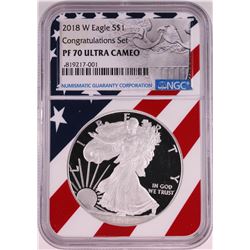 2018-W $1 Proof American Silver Eagle Coin NGC PF70 Ultra Cameo Congratulations Flag