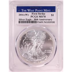 2016-(W) $1 American Silver Eagle Coin PCGS MS70 First Strike West Point Mint