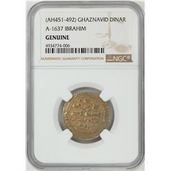 AH451-492 Ghaznavid Dinar A-1637 Ibrahim Gold Coin NGC Genuine