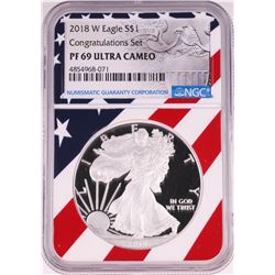 2018-W $1 Proof American Silver Eagle Coin NGC PF69 Ultra Cameo Congratulations Flag