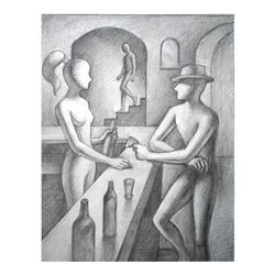 Mark Kostabi "Study For The Red Bar" Original Etching on Paper