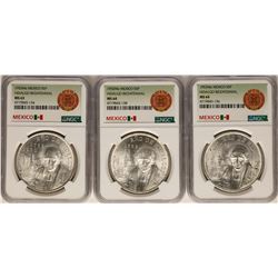 Lot of (3) 1953Mo Mexico 5 Pesos Hidalgo Bicentennial Silver Coins NGC MS63/MS64