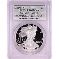 2004-W $1 Proof American Silver Eagle Coin PCGS PR69DCAM Retro Doily Holder
