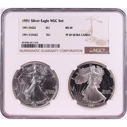 1991 $1 American Silver Eagle Coin Set NGC MS69/PF69 Ultra Cameo