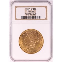 1907-D $20 Liberty Head Double Eagle Gold Coin NGC MS63