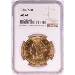 1904 $20 Liberty Head Double Eagle Gold Coin NGC MS61