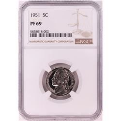1951 Proof Jefferson Nickel Coin NGC PF69