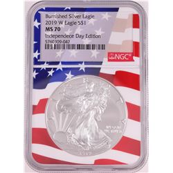 2019-W $1 Burnished American Silver Eagle Coin NGC MS70 Independence Day Flag Core