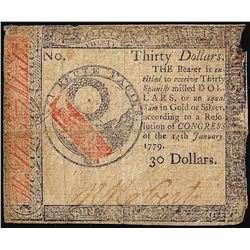 January 14, 1779 $30 Continental Currency Note