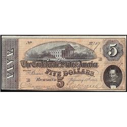 1864 $5 Confederate States of America Note