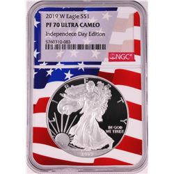 2019-W $1 Proof American Silver Eagle Coin NGC PF70 Ultra Cameo Independence Day Flag