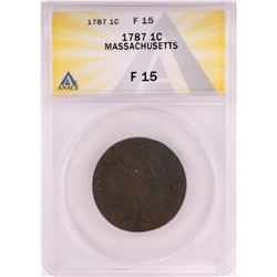 1787 Massachusetts Colonial Copper Cent Coin ANACS F15