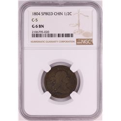1804 Spiked Chin C-5 Draped Bust Half Cent Coin NGC G6 BN
