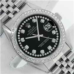 Rolex Men's Stainless Steel Black String Diamond 36MM Datejust Wristwatch With Rolex Box