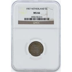 1907 Netherland 5 Cents Coin NGC MS66