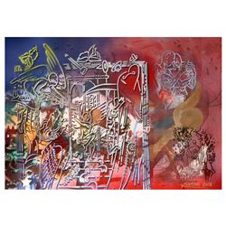 Mark Kostabi "I'Ve Heard What The Talkers Are Talking" Original Mixed Media Painting