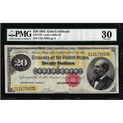 1882 $20 Gold Certificate Note Fr.1178 PMG Very Fine 30