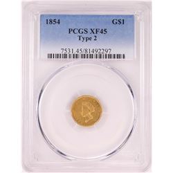 1854 Type 2 $1 Indian Princess Head Gold Dollar Coin PCGS XF45