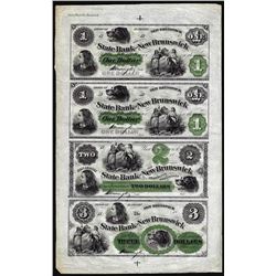 Uncut Sheet of $1/$1/$2/$3 The State Bank at New Brunswick, NJ Obsolete Notes