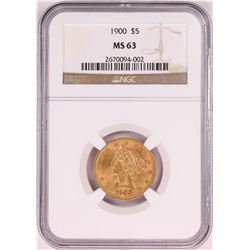 1900 $5 Liberty Head Half Eagle Gold Coin NGC MS63