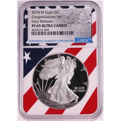 2018-W $1 Proof American Silver Eagle Coin NGC PF69 Ultra Cameo Congratulations Flag