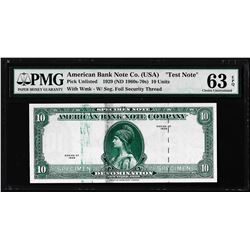 1929 10 Unit American Bank Note Co. "Test Note" PMG Choice Uncirculated 63EPQ