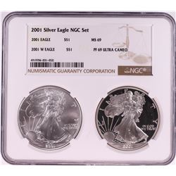 2001 $1 American Silver Eagle Coin Set NGC MS69/PF69 Ultra Cameo