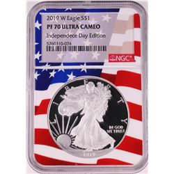 2019-W $1 Proof American Silver Eagle Coin NGC PF70 Ultra Cameo Independence Day Flag
