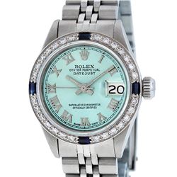Rolex Ladies Stainless Steel Ice Blue Diamond & Sapphire Datejust Wristwatch