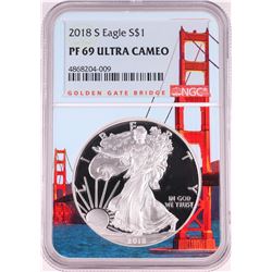 2018-S $1 Proof American Silver Eagle Coin NGC PF69 Ultra Cameo Bridge Core