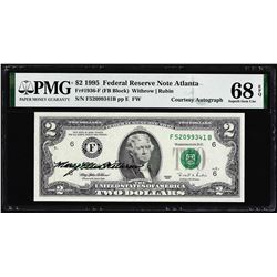 1995 $2 Federal Reserve Note PMG Superb Gem Uncirculated 68EPQ Courtesy Autograph