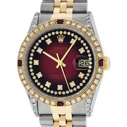 Rolex Men's Two Tone Red Vignette Diamond String & Ruby Datejust Wristwatch