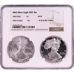 2003 $1 American Silver Eagle Coin Set NGC MS69/PF69 Ultra Cameo