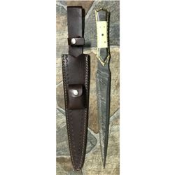 Custom Damascus Steel Camel Bone Hunting Sword Dagger & Sheath