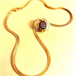 5ct Oval Garnet & Diamond Gold Plated Pendant Necklace