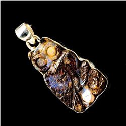 Carved Boulder Opal & Sterling Owl Pendant