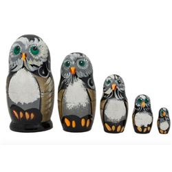 Owl Family Russian Wooden Matryoshka Animal Nesting Dolls
