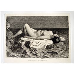 19thc Russian Artist, Resting Sea Nymph Nude Etching