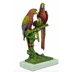 Colorful Family of Brazilian Parrot Birds Bronze Sculpture